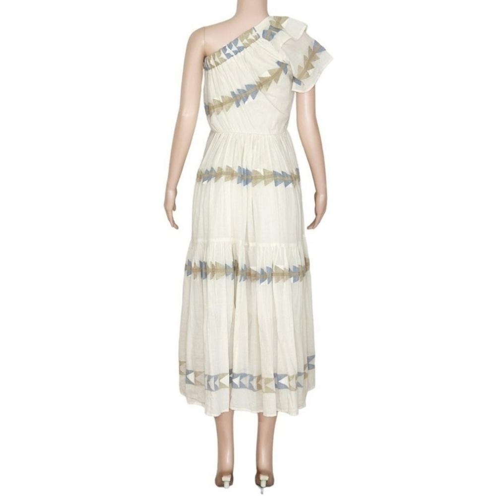 Mirth Paros One Shoulder Maxi Dress in White and Tan Wedding guest Size Large - Picture 5 of 16